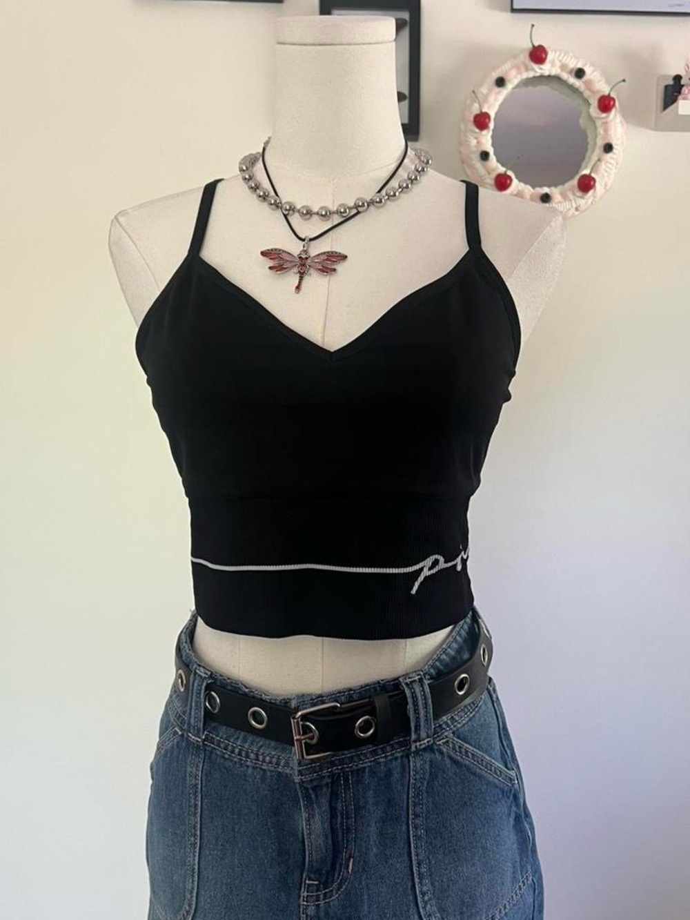 Victoria’s secret PINK black V-Neck Ribbed Crop Tank Top